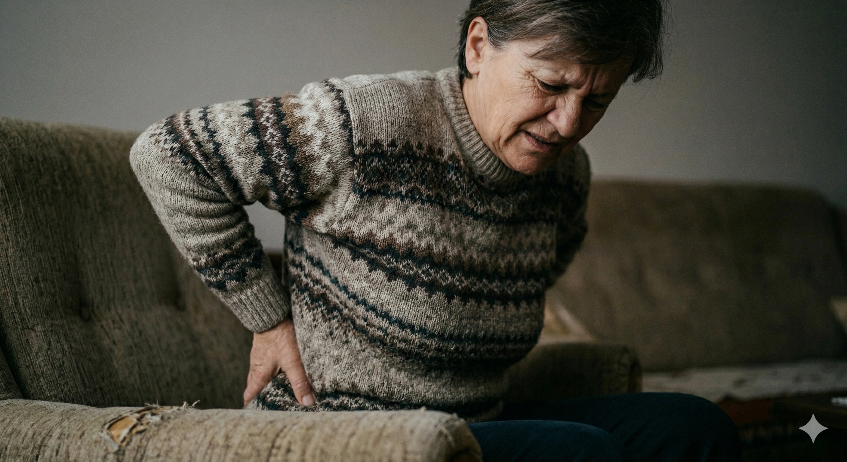 Persona con dolor intenso en rodillas y espalda